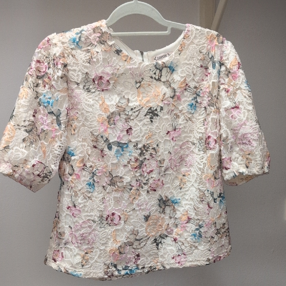 Nanette Lepore Watercolor Lace Floral Large Blouse